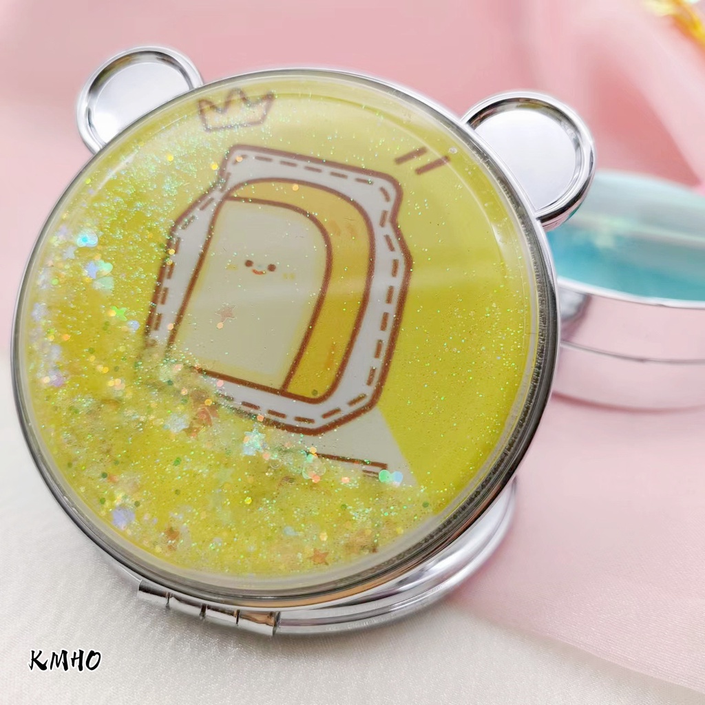 KMHO Gương Trang Điểm mini Cầm Tay Độ Nét Cao Hình Tròn Nhỏ Dễ Mang Theo Kiểu Hoạt Hình Dễ Thương Có Cát Chảy Cho Bạn Gái