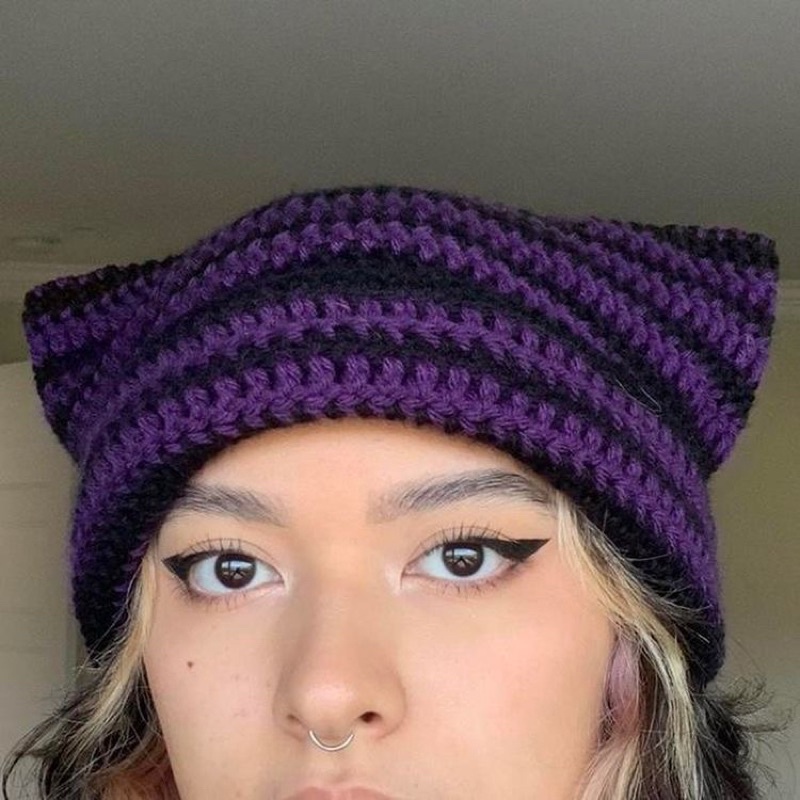 NÓN LEN TAI MÈO THỜI TRANG. NÓN HANDMADE LEN