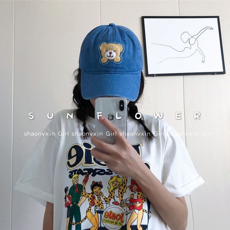 Mũ lưỡi trai họa tiết mặt gấu dễ thương có thể điều chỉnh kích cỡ