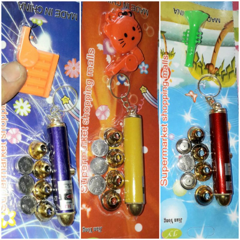 Sét 2 cái móc khóa đèn pin_lazer mini bằng nhựa kèm pin và phụ kiện ( không đổi hình như xưa)