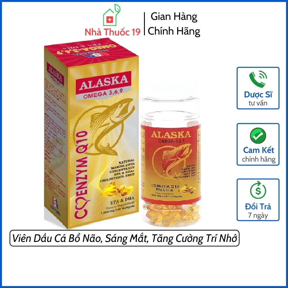 Viên Dầu Cá Alaska Omega 3 6 9 Coenzym Q10 USA Bổ Não, Sáng Mắt, Khỏe Mạnh Tim Mạch, Tăng Cường Trí Nhớ (Lọ 100 Viên)