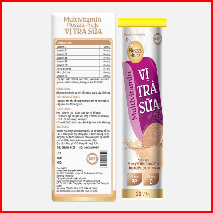 Viên Sủi Multivitamin Pluszzs Fruits Vị Trà Sữa-Giúp Bổ Sung Vitamin C,B1,B2,Kẽm,Giúp Tăng Cường Thể Lực