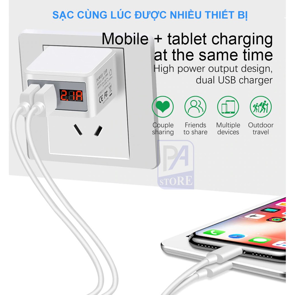 Củ Sạc Nhanh 2 Cổng Có Màn Hình Hiển Thị Volt-Ampe - Hàng Chính Hãng OLAF