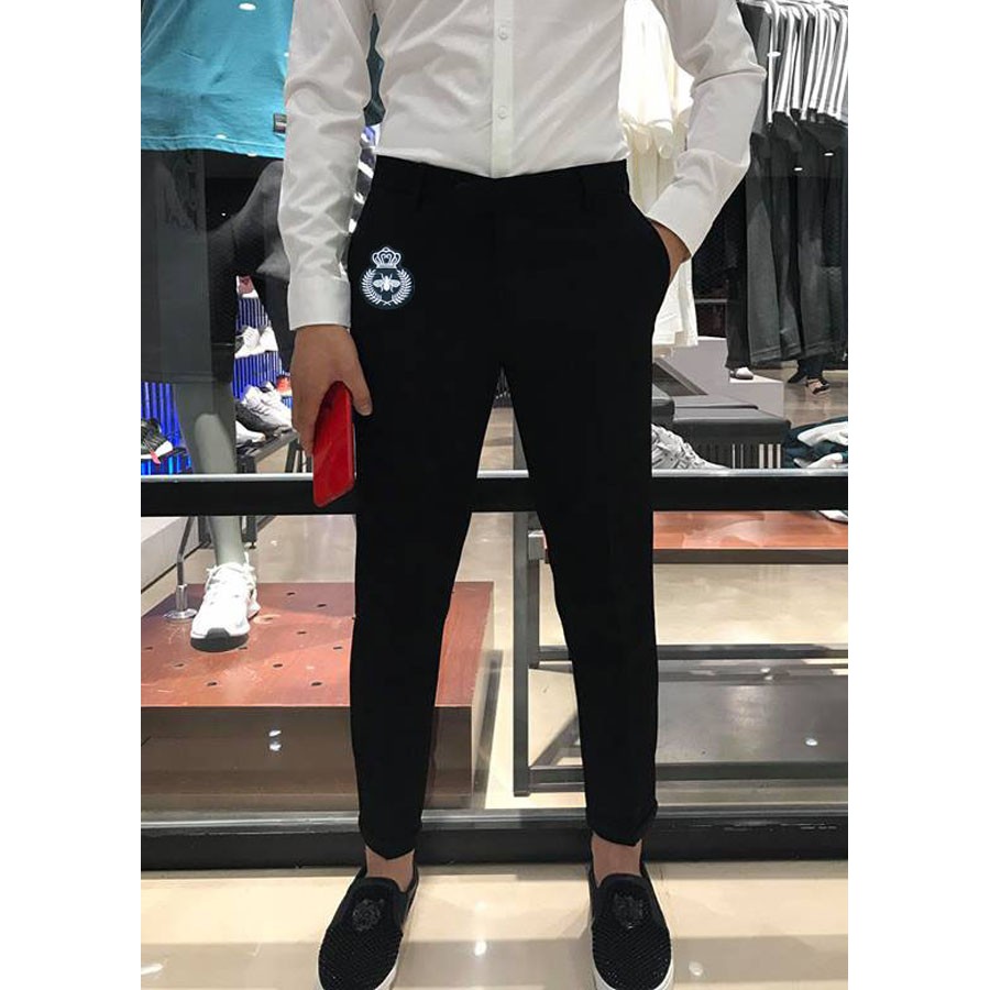 Quần Âu Nam Đen Thêu Họa Tiết Ong