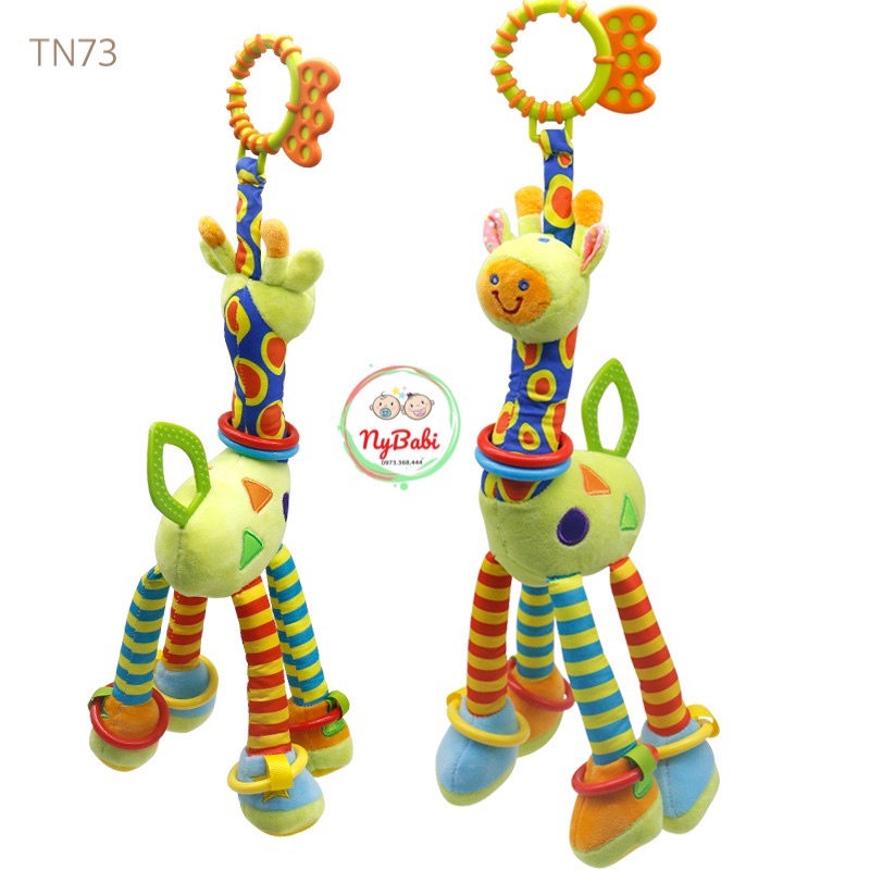 Lục Lạc Nhồi Bông Hươu Cao Cổ Treo Nôi Chính Hãng Happy Monkey, Gặm Nướu, Phát Triển Giác Quan Cho Bé