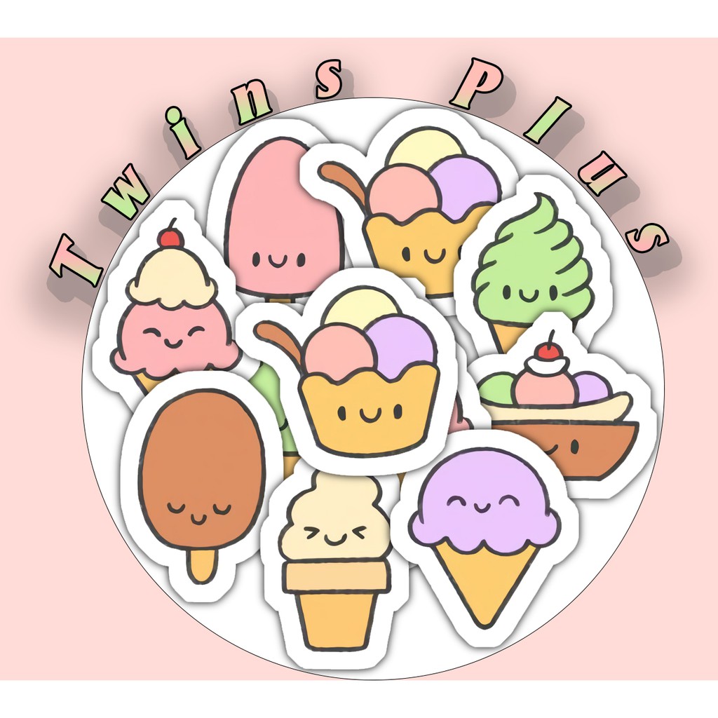 Bộ 32 (8 mẫu) Sticker Ice Cream dán trang trí laptop, máy tính bỏ túi, vali, điện thoại, đàn