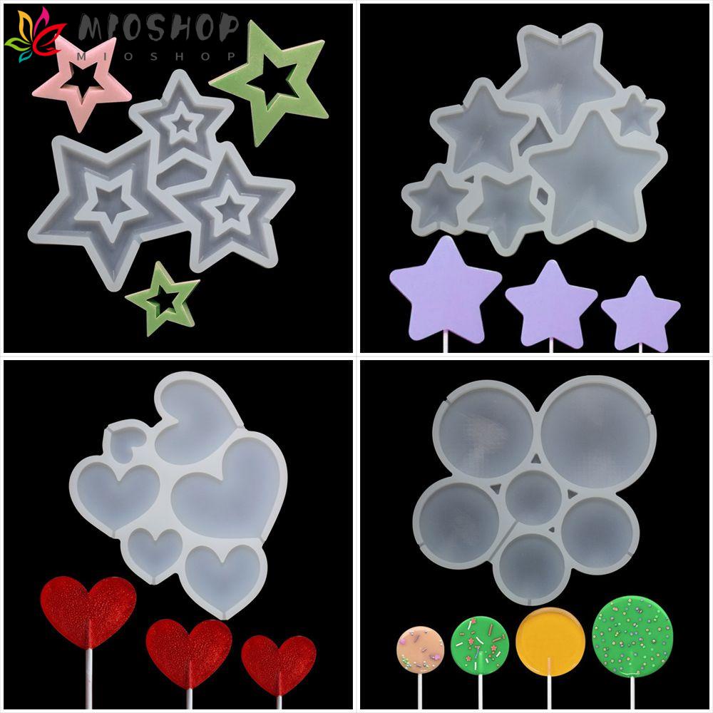 Khuôn Silicone Tạo Hình Làm Kẹo Mút Diy Hình Tròn / Ngôi Sao / Trái Tim