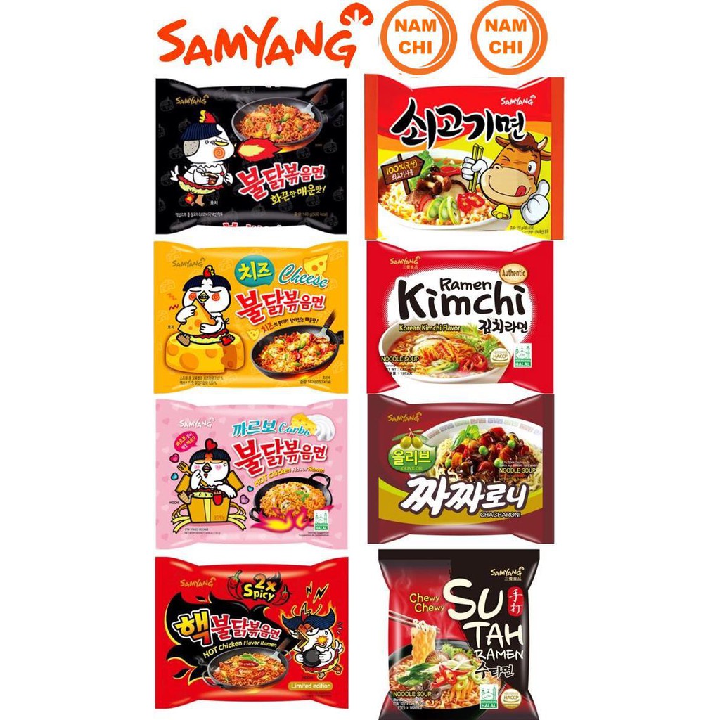 [Đủ 10 Vị] Mì Gà Cay SamYang Truyền Thống Cay x 2 Sốt Kem Ý Phô Mai Kim Chi Bò Sutah (120gr-140gr)