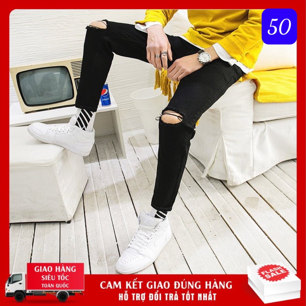 Quần jean nam xanh nhạt rách gối chất bò cao cấp co dãn 4 chiều, quần rin nam đẹp Annhien04 | BigBuy360 - bigbuy360.vn