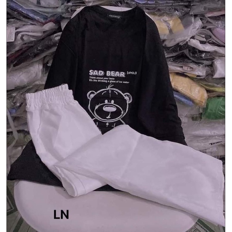 Sét áo gấu SAD BEAR + quần kaki trắng TH6