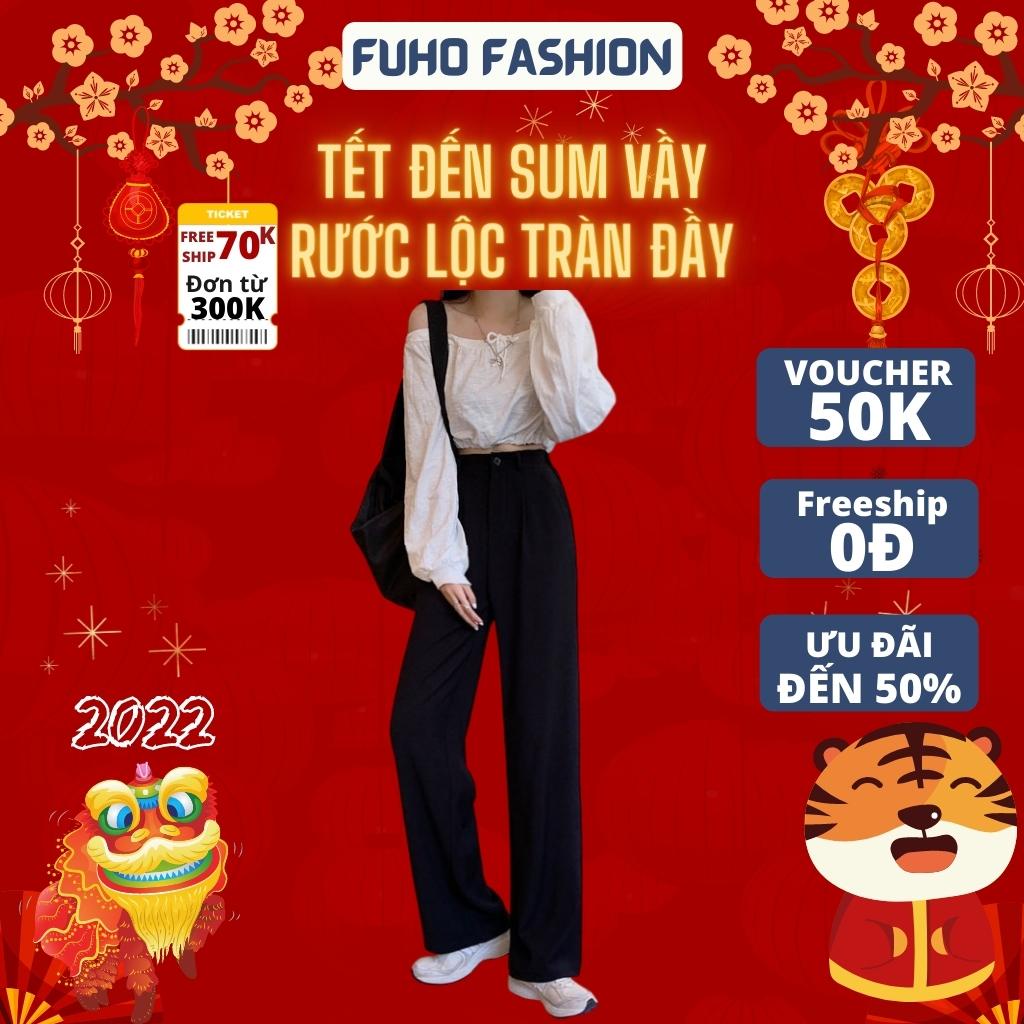 Quần ống rộng nữ lưng cao FUHO Fashion công sở đi học cao cấp đẹp, chất Tuyểt mưa thoáng mát 001