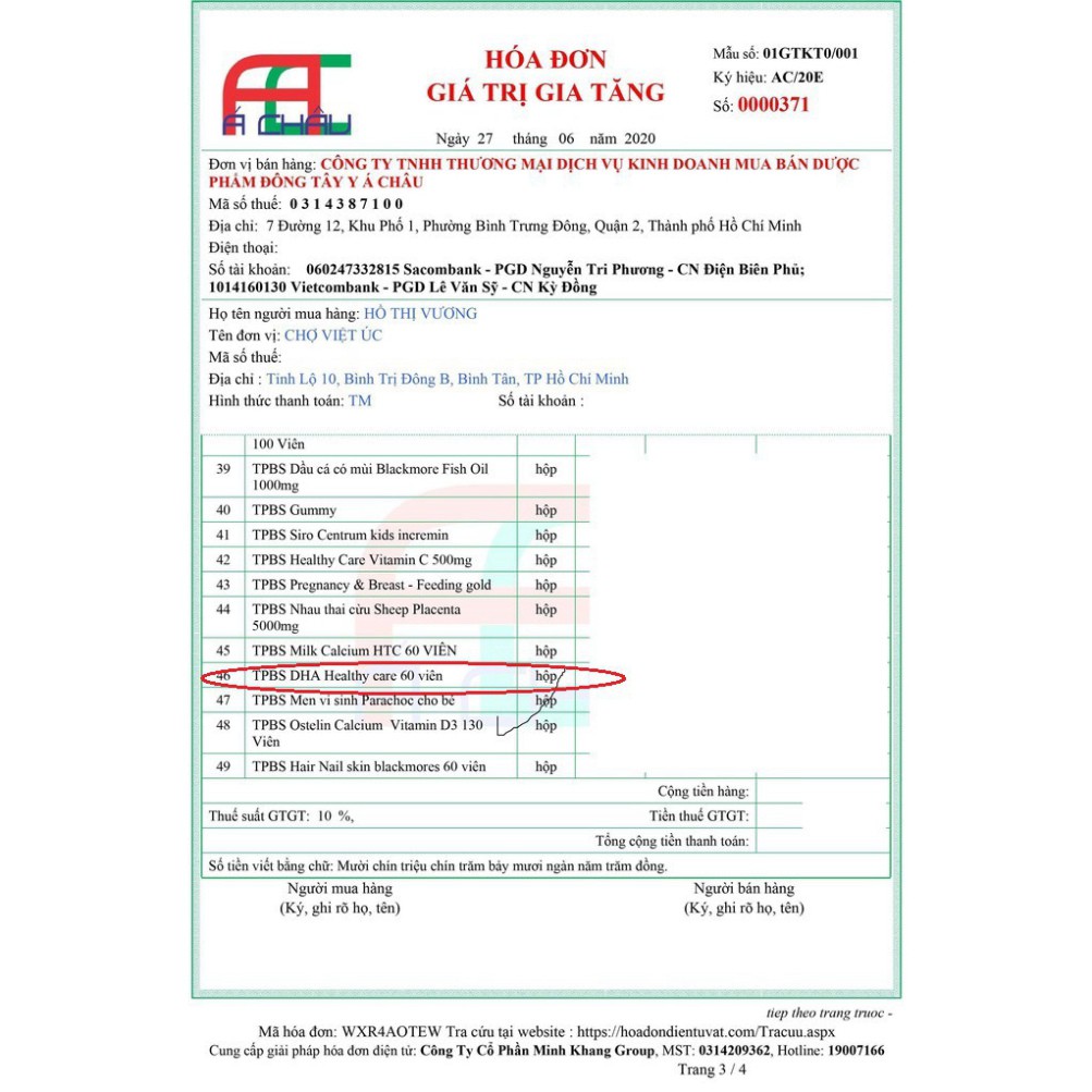 Giá Shock Free Ship DHA Healthy Care 60v Úc cho bé