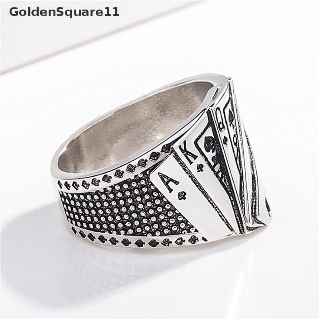 [Goldsquare11] Nhẫn Hình Biểu Tượng Lá Bài Poker Màu Bạc Phong Cách Gothic Punk Thích Hợp Làm Quà Tặ