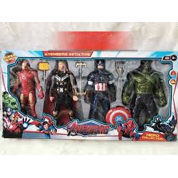 Bộ 4 siêu nhân anh hùng avenger người nhện, người xanh, thor, đội trưởng cao 30 cm có đèn có khớp đứng được(loại đại)