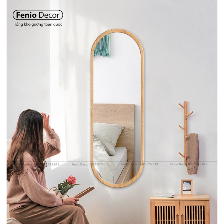 Gương soi toàn thân treo tường hoặc để đứng dựa tường Fenio Decor gương toàn thân viền khung gỗ cao cấp