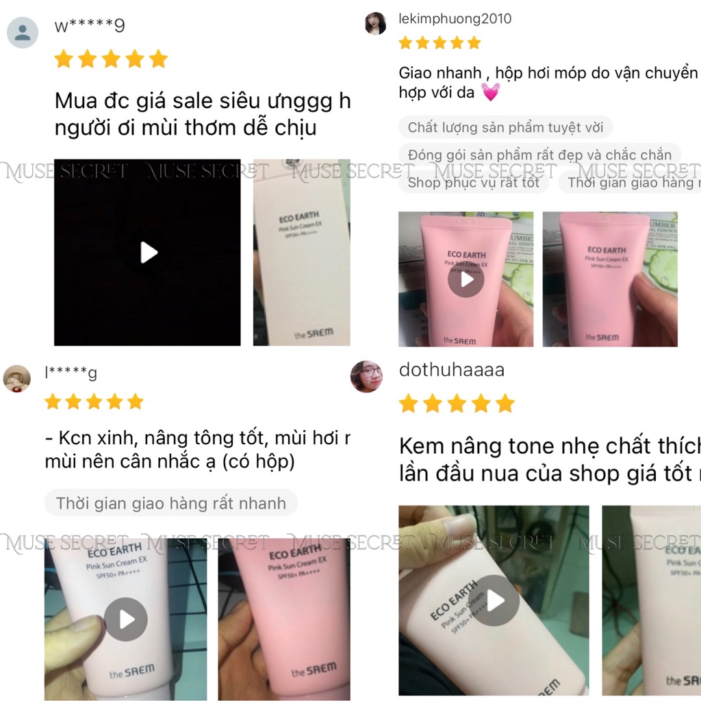 [Quà Tặng Khẩu Trang] Kem Chống Nắng The Saem - Eco Earth Pink Sun Cream SPF50+ PA++++ 50g [Mẫu mới] | BigBuy360 - bigbuy360.vn