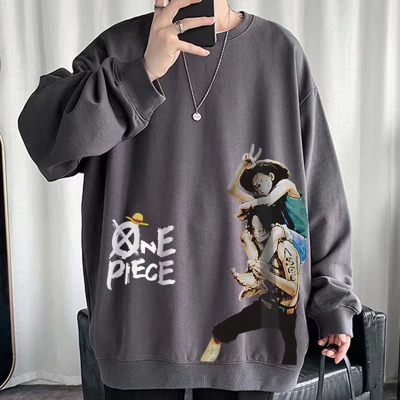 Áo Sweater Tay Dài Cổ Tròn Dáng Rộng In Hình Luffy Và Ace Phong Cách Hip hop Thời Trang Cho Nam Giới Size M-8XL