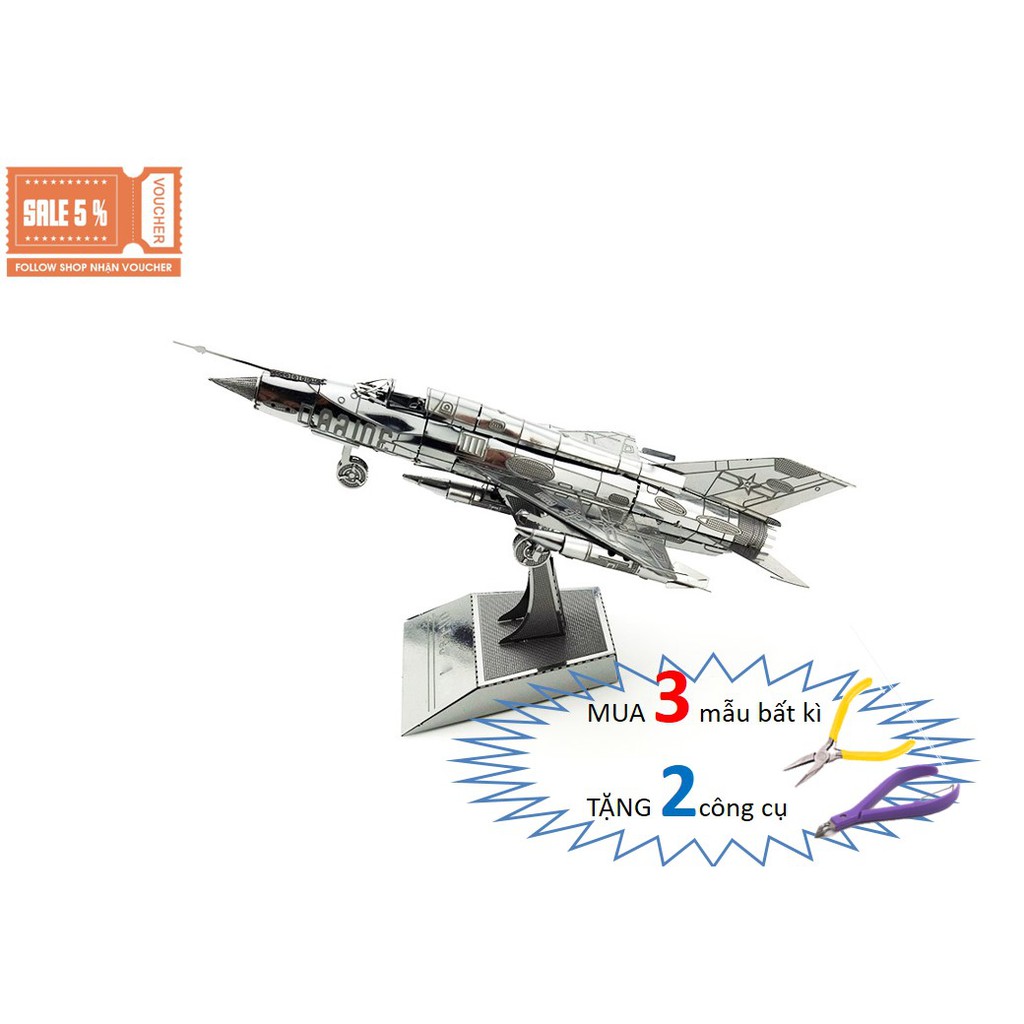 Mô Hình Lắp Ghép kim Loại 3D Máy bay Tiêm Kích MIG-21 KQ Việt Nam