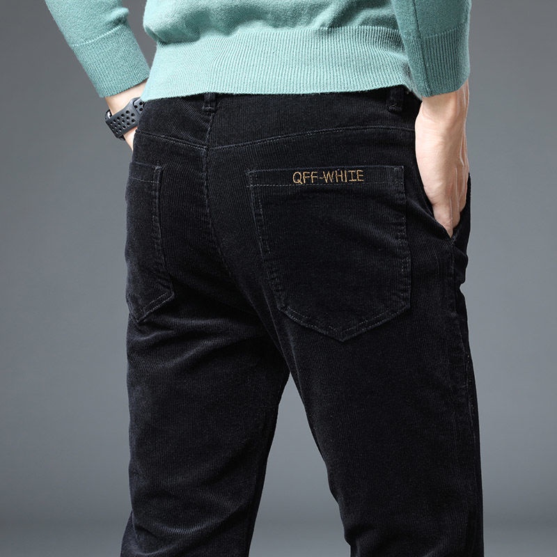 Quần Dài Dáng Rộng Bằng Vải Nhung Kẻ Thời Trang Mùa Thu Dễ Phối Đồ Cho Nam Trung Niên Musim Gugur Lelaki Seluar K