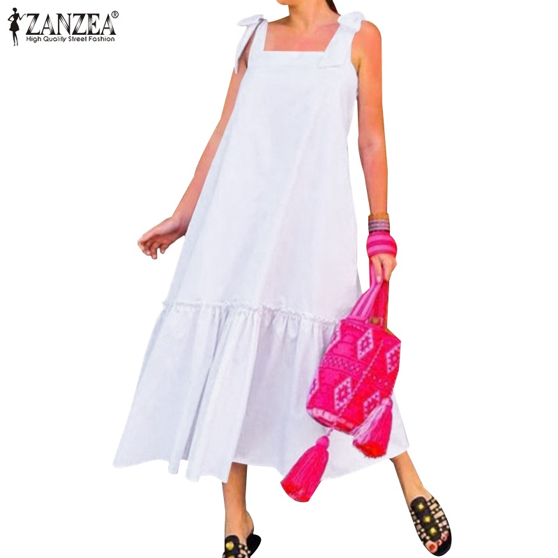 Đầm maxi ZANZEA cổ vuông không tay thời trang cho nữ