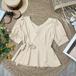Áo thiết kế peplum cột nơ vạt chéo