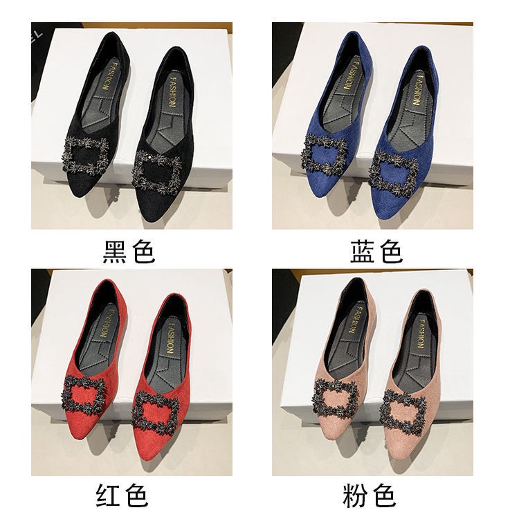 Giày Búp Bê Đế Mềm Mũi Nhọn Phối Khóa Kim Loại Size Lớn 35-43 Thời Trang Mùa Hè Cho Nữ