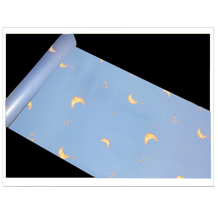 1 mét Giấy dán tường trăng xanh khổ rộng 45cm có keo sẵn