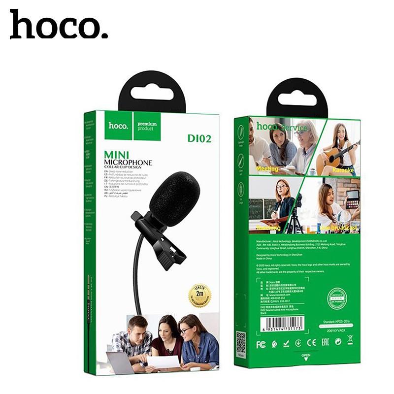 [Mã ELHACE giảm 4% đơn 300K] Micro mini jack 3.5mm Hoco DI02 màng lọc âm khử tiếng ồn , thu âm nhạy dây dài 2m