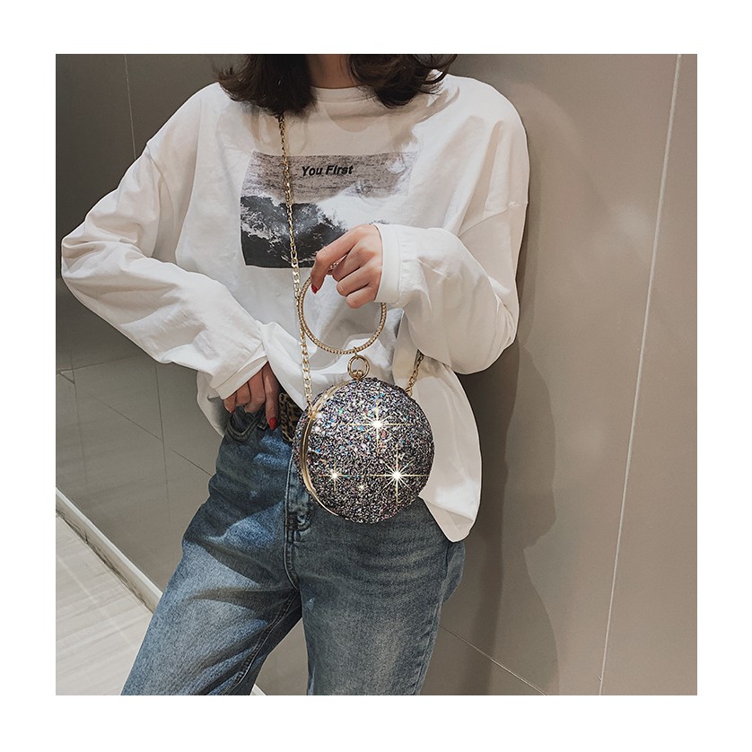 Clutch đá hình cầu sang chảnh/ túi hình cầu đính kim sa có vòng cầm tay TX10