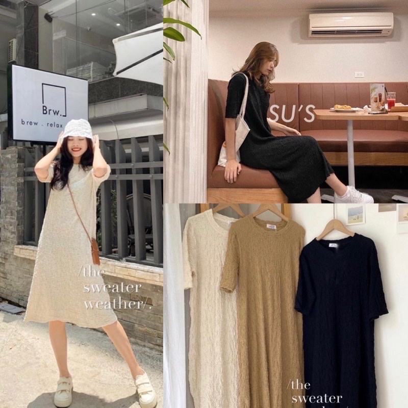 Đầm - váy xốp dáng suông chất đũi nhăn 3 màu cho nữ