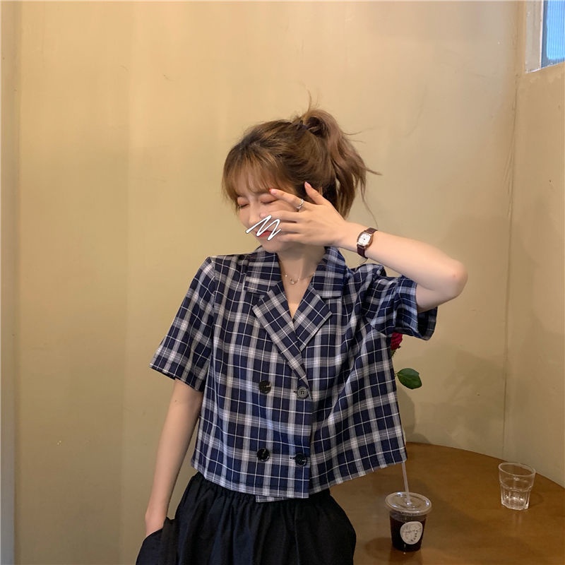 Áo Sơ Mi Tay Ngắn Kẻ Sọc Caro Phong Cách Hàn Quốc 185269 Áo Sơ Mi Ngắn Cổ Bẻ Thời Trang Mùa Hè