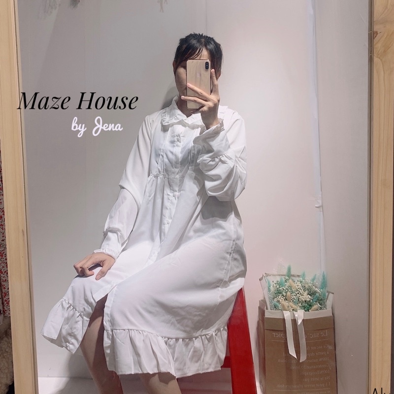 Váy bánh bèo trắng 💖Freeship💖 Đầm bánh bèo trắng dáng suông phong cách tiểu thư siêu đáng yêu - Maze House