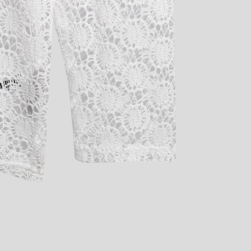 INCERUN Áo Thun Tay Dài Cổ Tròn Phối Ren Xuyên Thấu Thời Trang Cho Nam