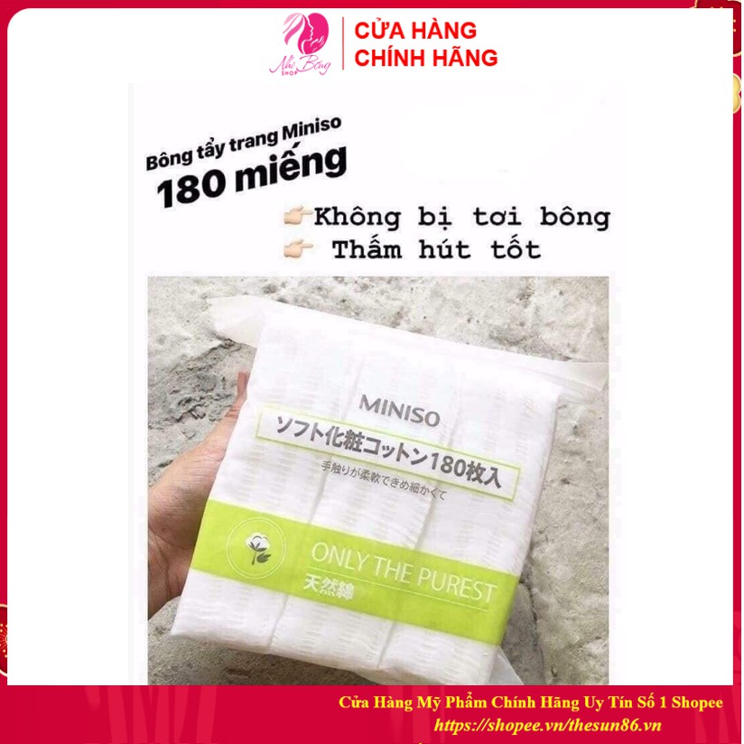 [Hàng Chính Hãng] Bông tẩy trang Miniso Nhật Bản gói 180 miếng làm từ chất liệu Cotton 100% mềm mại và mịn màng