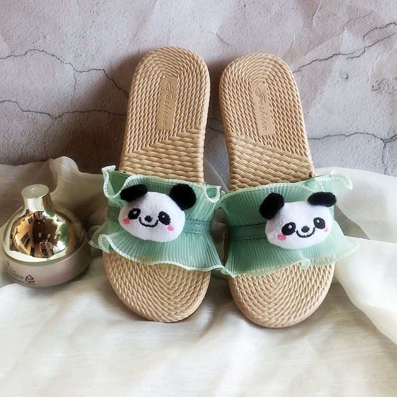 ☾⊙Năm 2021 thủy triều mùa hè Phim hoạt hình Hàn Quốc gấu trúc dễ thương dép đi trong nhà của phụ nữ phù hợp với tất cả c