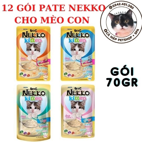 [12 gói] Pate cho mèo con Nekko Kitten, Pate cho mèo Nekko đủ vị túi 70gr