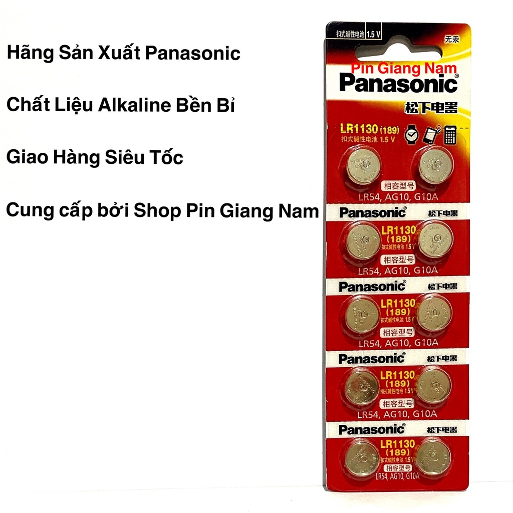 Pin LR1130 / LR54 / AG10 / 189 Panasonic Alkaline Vỉ 10 Viên - Hàng Nhập Khẩu