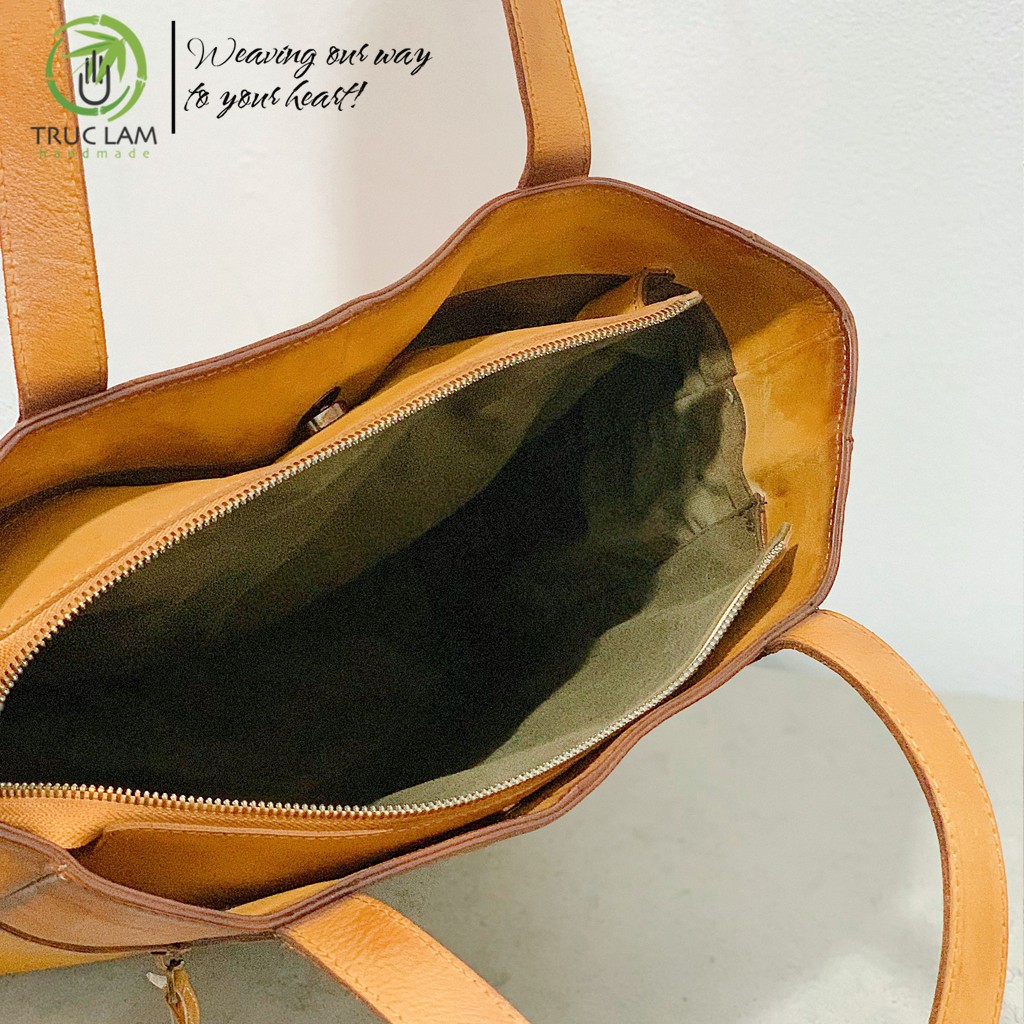 Túi Tote Thời Trang Nữ Dáng Dài Da Thật Cao Cấp Màu Nâu Trơn – Trúc Lâm Handmade