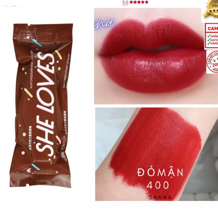 Son Kem Lì Chocolate SHE LOVE Mềm Mịn Như Nhung - Mịn Môi - Lên Màu Cực Chuẩn - kháng nước, Nhiều Dưỡng Siêu Dẽ Thương | Thế Giới Skin Care