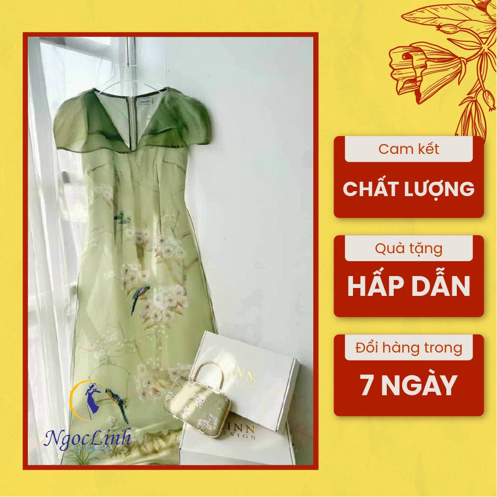 Áo dài cách tân họa tiết hoa anh đào trắng NGỌC LINH hàng thiết kế form dáng trẻ trung, chất vải lụa, tơ tằm thoáng mát