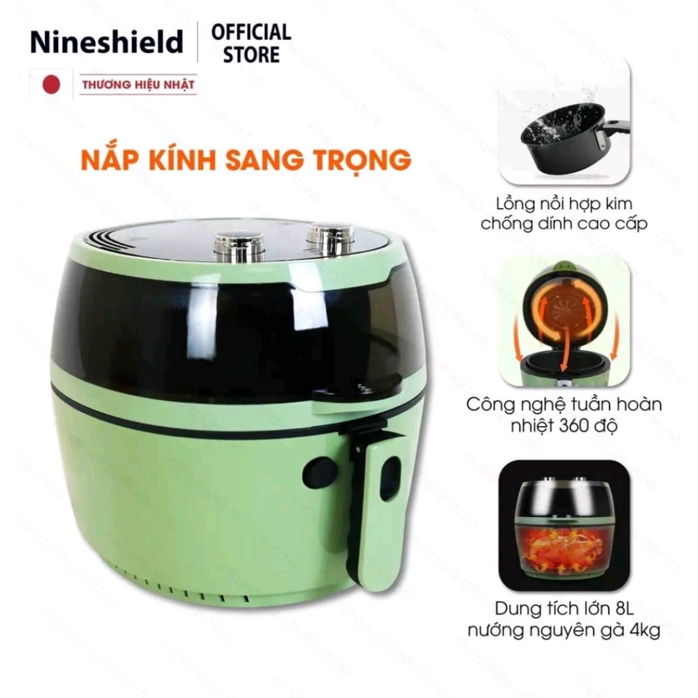 [ Bảo hành 12 tháng] Nồi chiên không dầu NineShield 8L cơ tay đảo