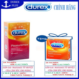 Bao cao su Durex Pleasuremax có Gai và mỏng hơn - Số lượng 12 cái/ 1 hộp bcs+ tặng 1 hộp bao cao su sensation(3bao/1 hộp