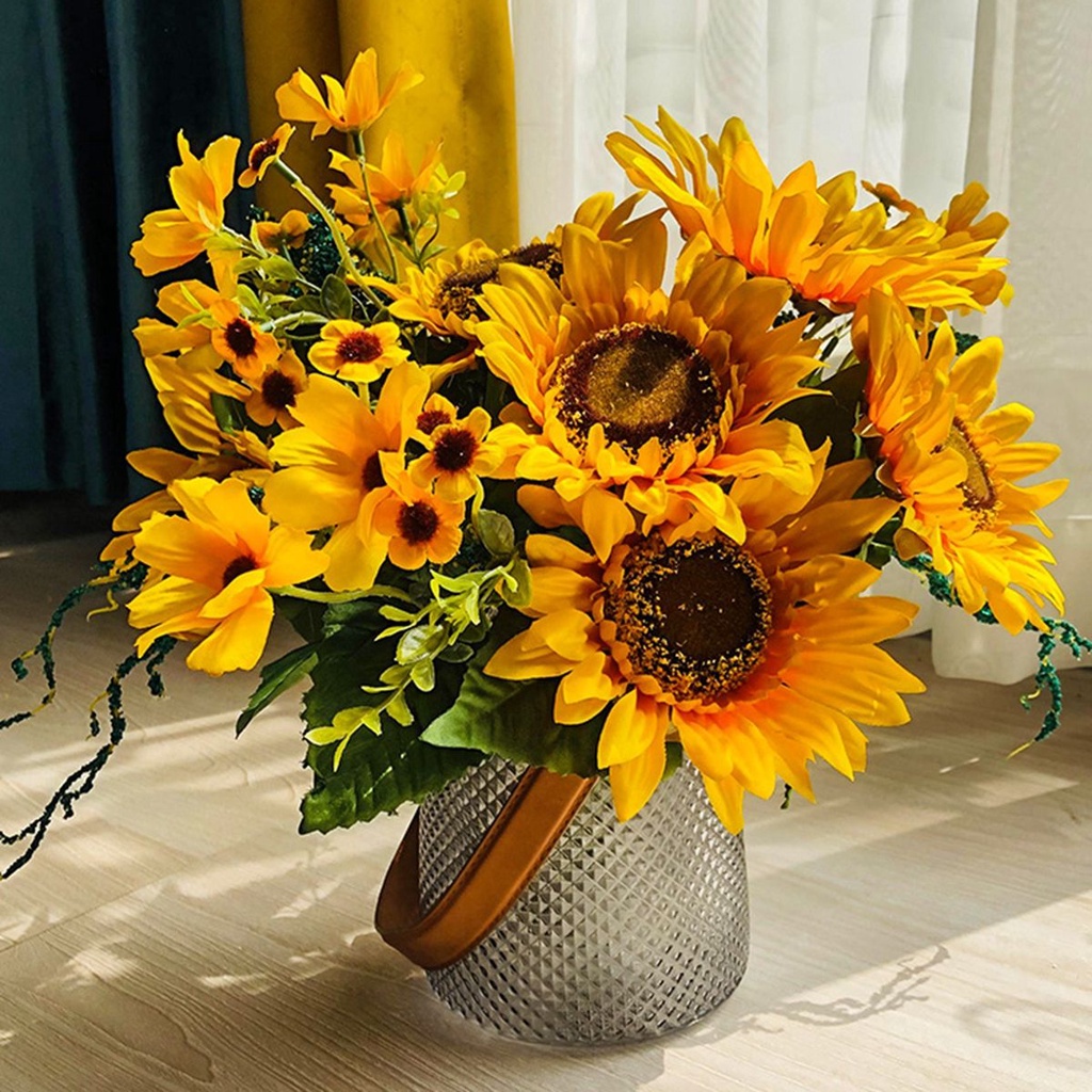 Bó hoa hướng dương giả bằng lụa nhiều màu trang trí nhà cửa/ tiệc cưới DIY