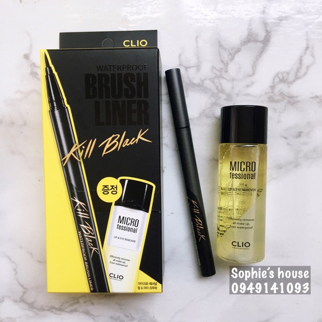 Set kẻ mắt Clio Waterproof Brush Liner Kill Black