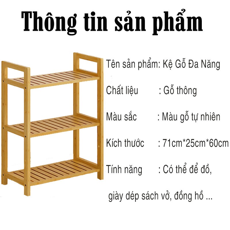 Kệ Nhà Bếp Đa Năng 3 Tầng, Kệ Để Đồ Đa Năng Bằng Gỗ Tự Nhiên