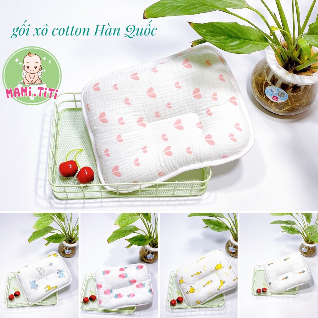 Gối cho bé sơ sinh, gối xô HÀN QUỐC coton organic thấm hút mồ cực tốt cho bé - MAMI TITI