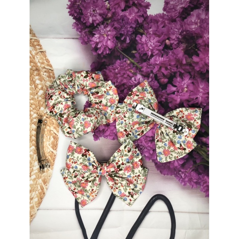 [Handmade] Kẹp nơ cột tóc Scrunchies hoa nhí
