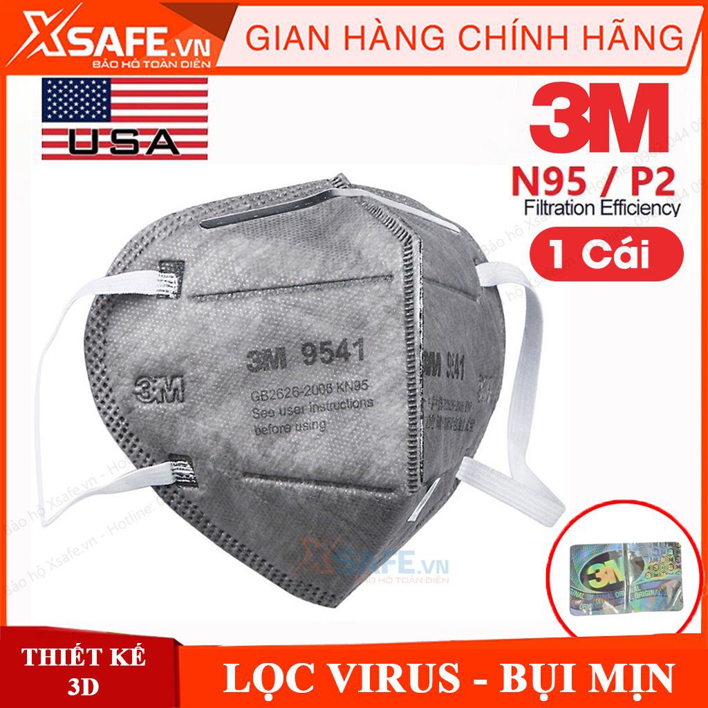 Khẩu trang N95 3M 9541 - Khẩu trang hoạt tính 3D 5 lớp, chống bụi mịn, phòng dịch, tiêu chuẩn KN95