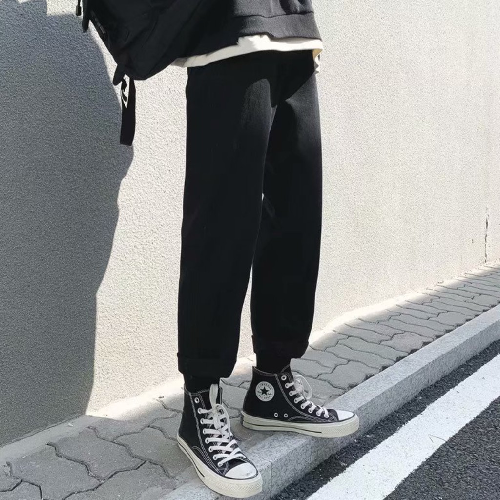 [Tiền Nào Của Đấy]Quần Jean Baggy Nam Ống Rộng Màu Đen Trơn Basic Unisex Vải Co Giãn-B01