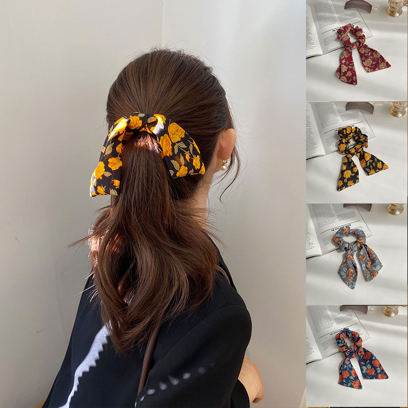 Dây Buộc Tóc Họa Tiết Hoa Xinh Xắn Phong Cách Vintage Thời Trang Cho Nữ